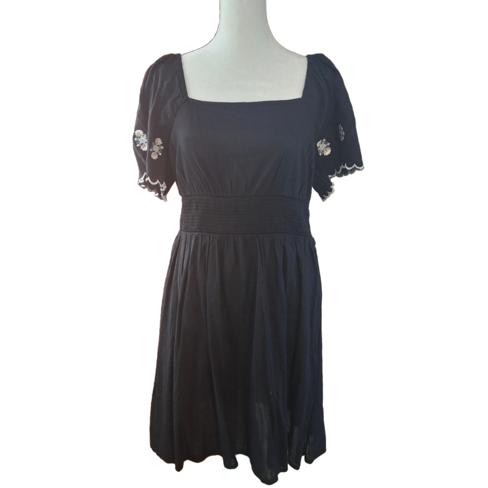Old Navy Black Mini Dress with Embroidered Sleeves